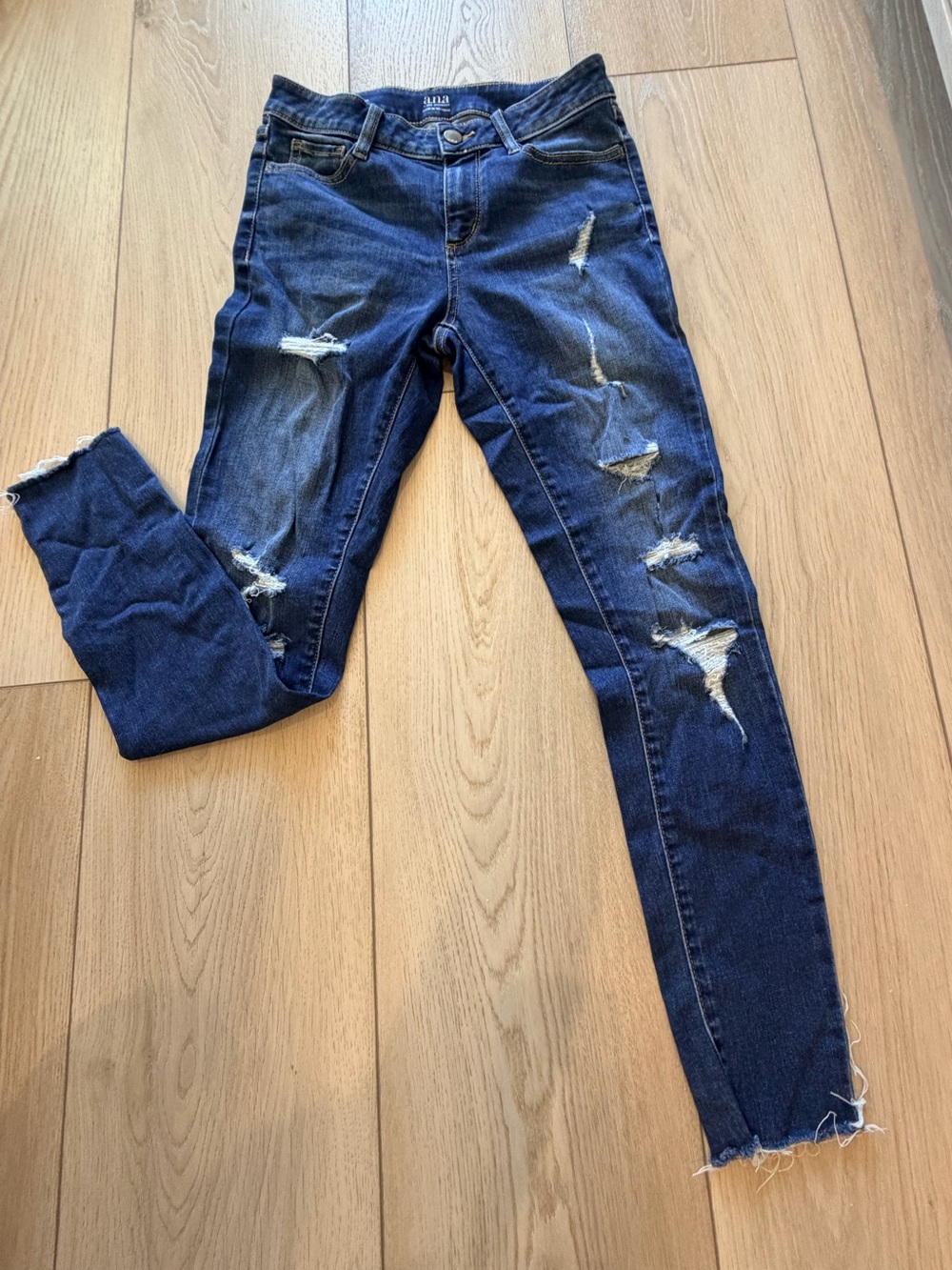 a.n.a Dark Blue Distressed Skinny Jeans
